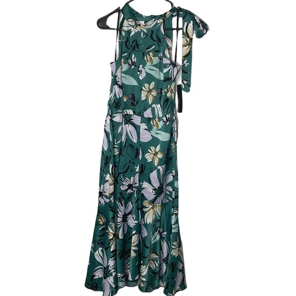Maggy London Green Floral Tie Neck Halter Dress size 2 - Picture 2 of 7